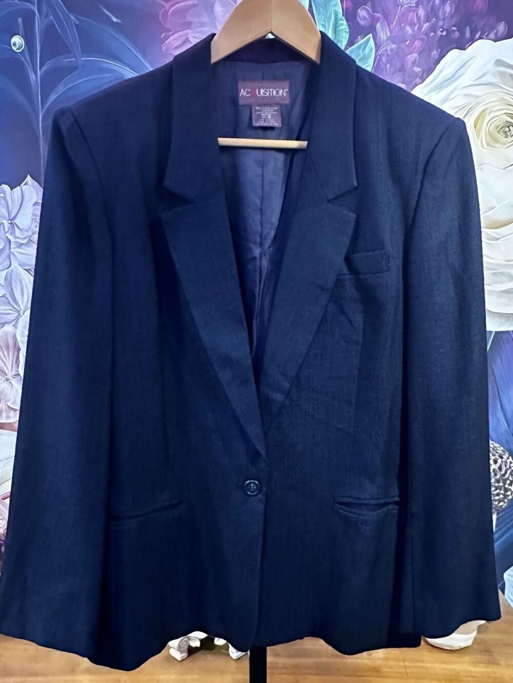 Acquisition 16 Navy Blazer Lined Flap Pockets Classic Office Siren Clean Girl